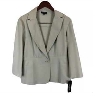 Ingredients Petite Medium Womens V-Neck Button Collared Blazer Cream Career Work